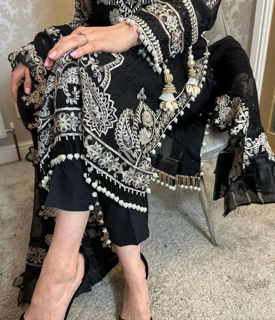 Georgette Zari Embroidery work Long Kurti Palazzo Dupatta Set - Premium  from Ethenika.com - Just INR 2890! Shop now at Ethenika.com 