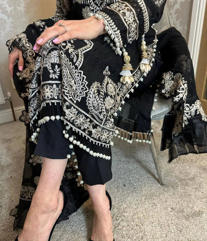 Georgette Zari Embroidery work Long Kurti Palazzo Dupatta Set - Premium  from Ethenika.com - Just INR 2890! Shop now at Ethenika.com 