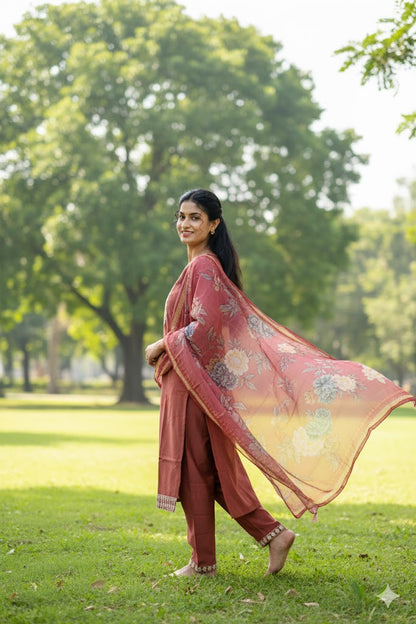 Peach Kurti With Digital Floral Print For Women & Girls