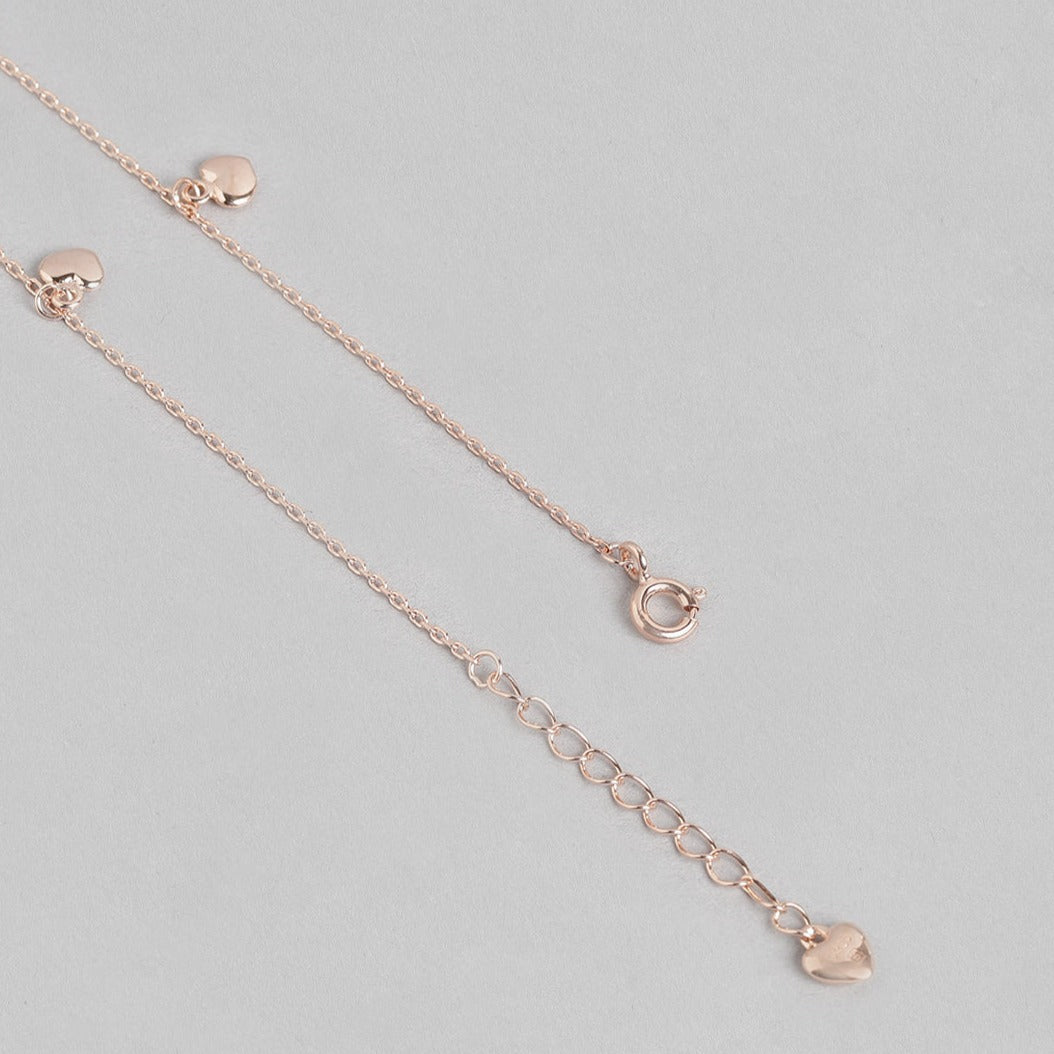 Heart Charm Rose Gold Plated 925 Sterling Silver Anklet