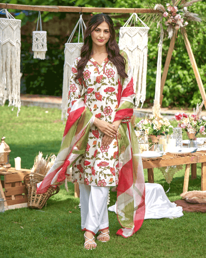 Sunrise Bloom Red Printed Cotton Suit Set