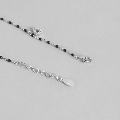 Black Beads with Heart Charms 925 Sterling Silver Anklet