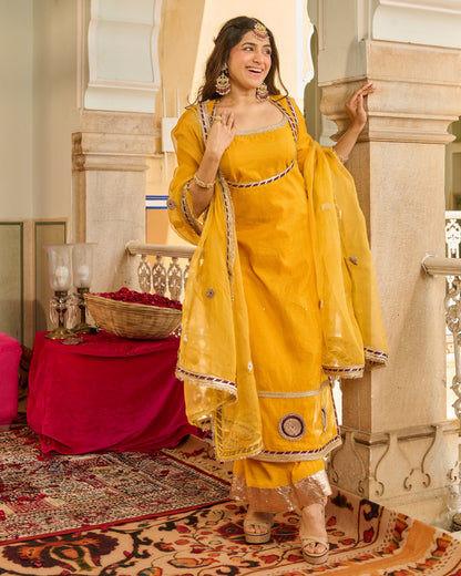 Zeal Mustard Solid Chanderi Suit Set