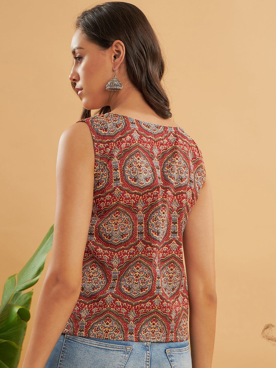 Maroon Mughal Kalamkari Sleeveless Top