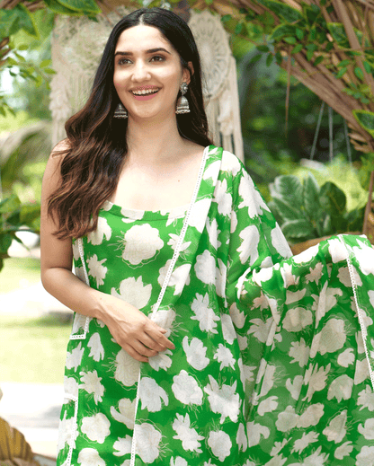 Drisana Green Printed Chiffon Suit Set