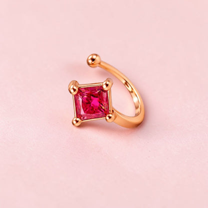Rose Gold Plated Red Stone Non Piercing Nose Pin