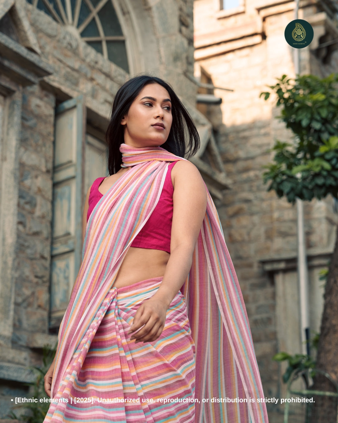 Woven Mul Cotton Handloom Saree - Blush Stripes