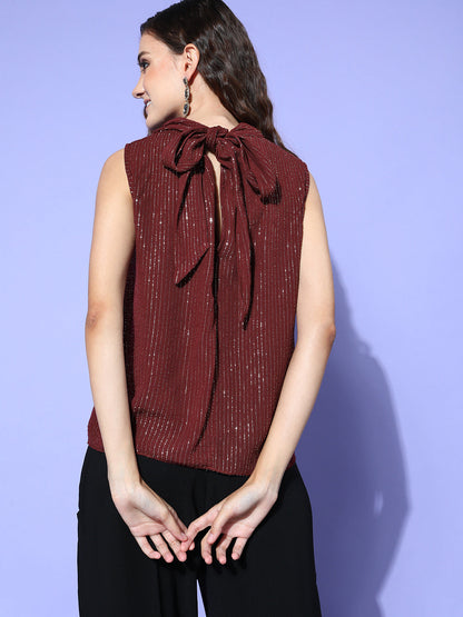 Maroon Lurex Tie Up Top