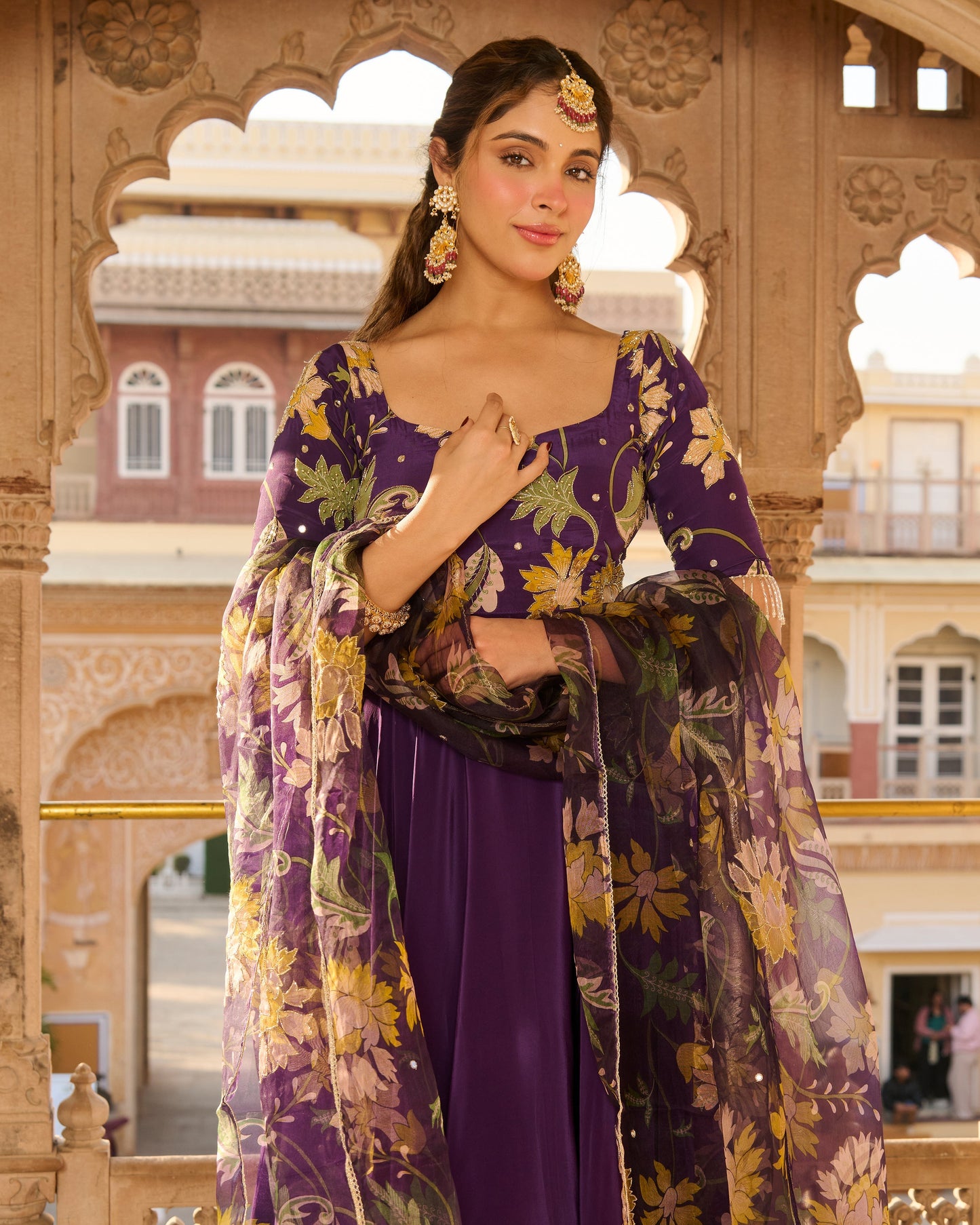 Anjula Purple Printed Crepe Suit Set