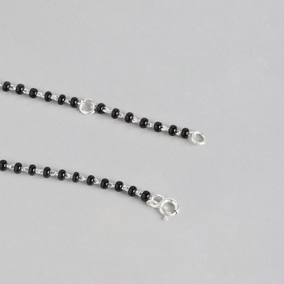 Silver Serenity Rhodium-Plated 925 Sterling Silver Anklet with Beaded Chain