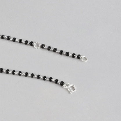 Silver Serenity Rhodium-Plated 925 Sterling Silver Anklet with Beaded Chain