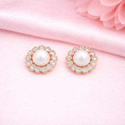 Rose Gold Plated Stud Earrings For Women And Girls