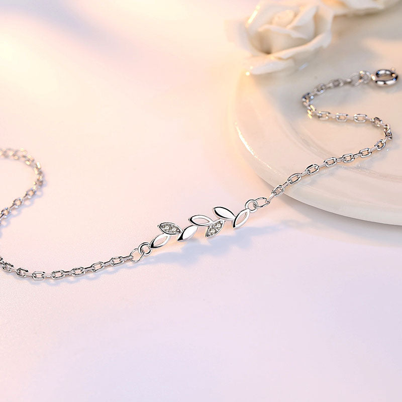 Sleek Silver Plated Leaf Bracelet