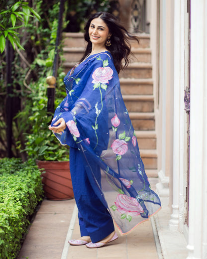 Padma Blue Handepainted Chanderi Suit Set