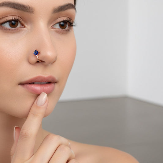 Rose Gold Blue Stone Non-Piercing Nose Pin