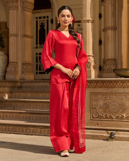 Flux Red Solid Satin Farsi Salwar Set