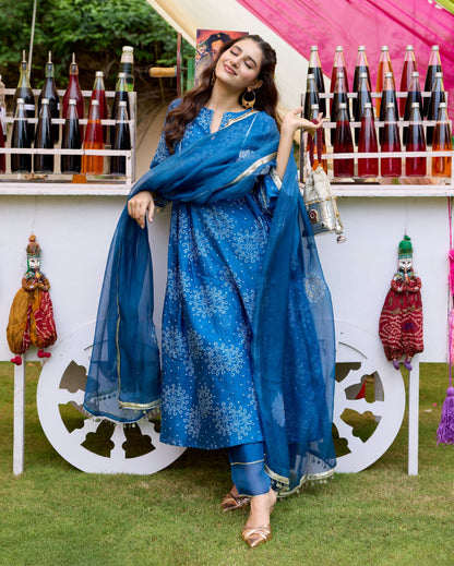 Arogya Blue Bandhani Chanderi Suit Set