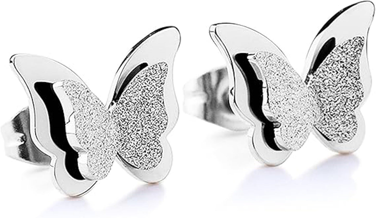 Premium Quality Dual Butterfly Rose Gold Plated Stud Earrings for Girls, Women and Kids