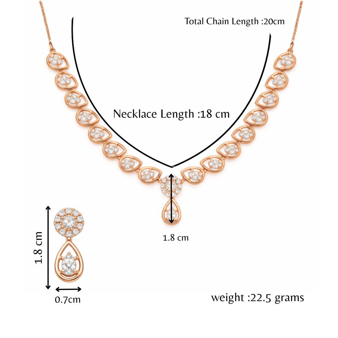 Rose Gold Plated Necklace With Matching Earrings