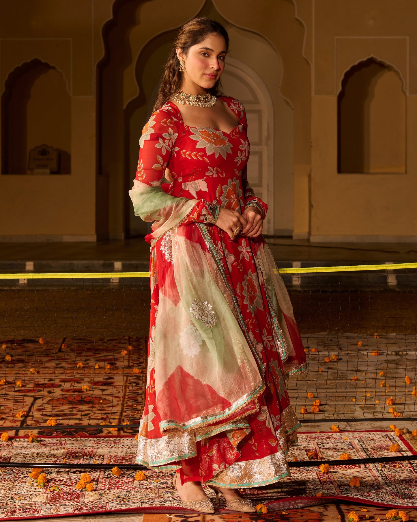 Zeenat Red Printed Georgette Suit Set