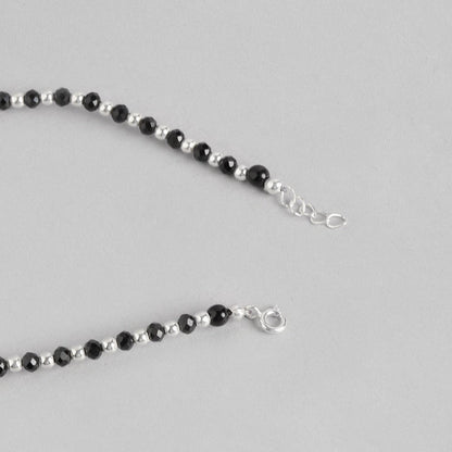 925 Sterling Silver anklet for women featuring black beads and a silver chain clasp. Everyday jewelry – Zavya