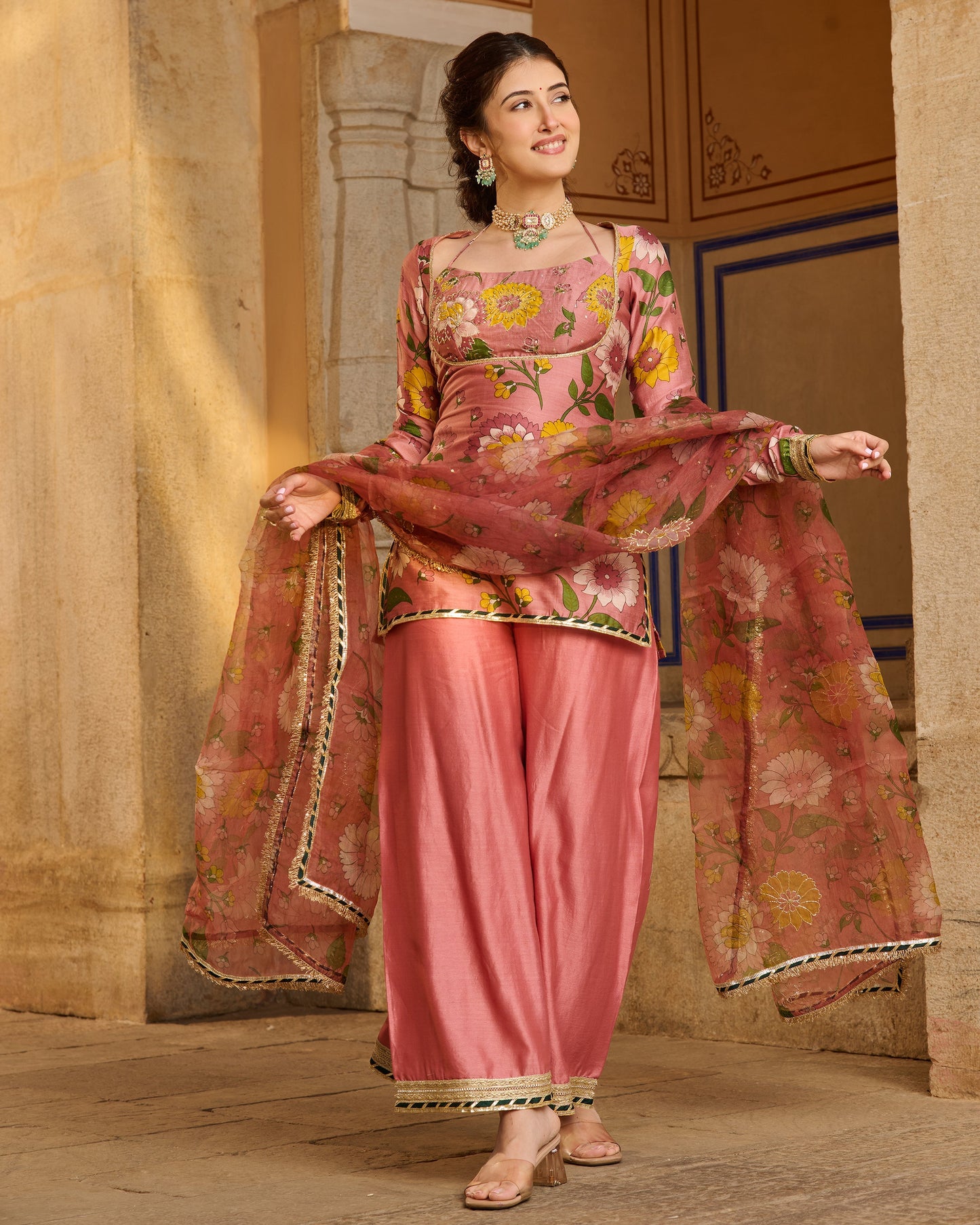 Haya Mauve Printed Chanderi Suit Set