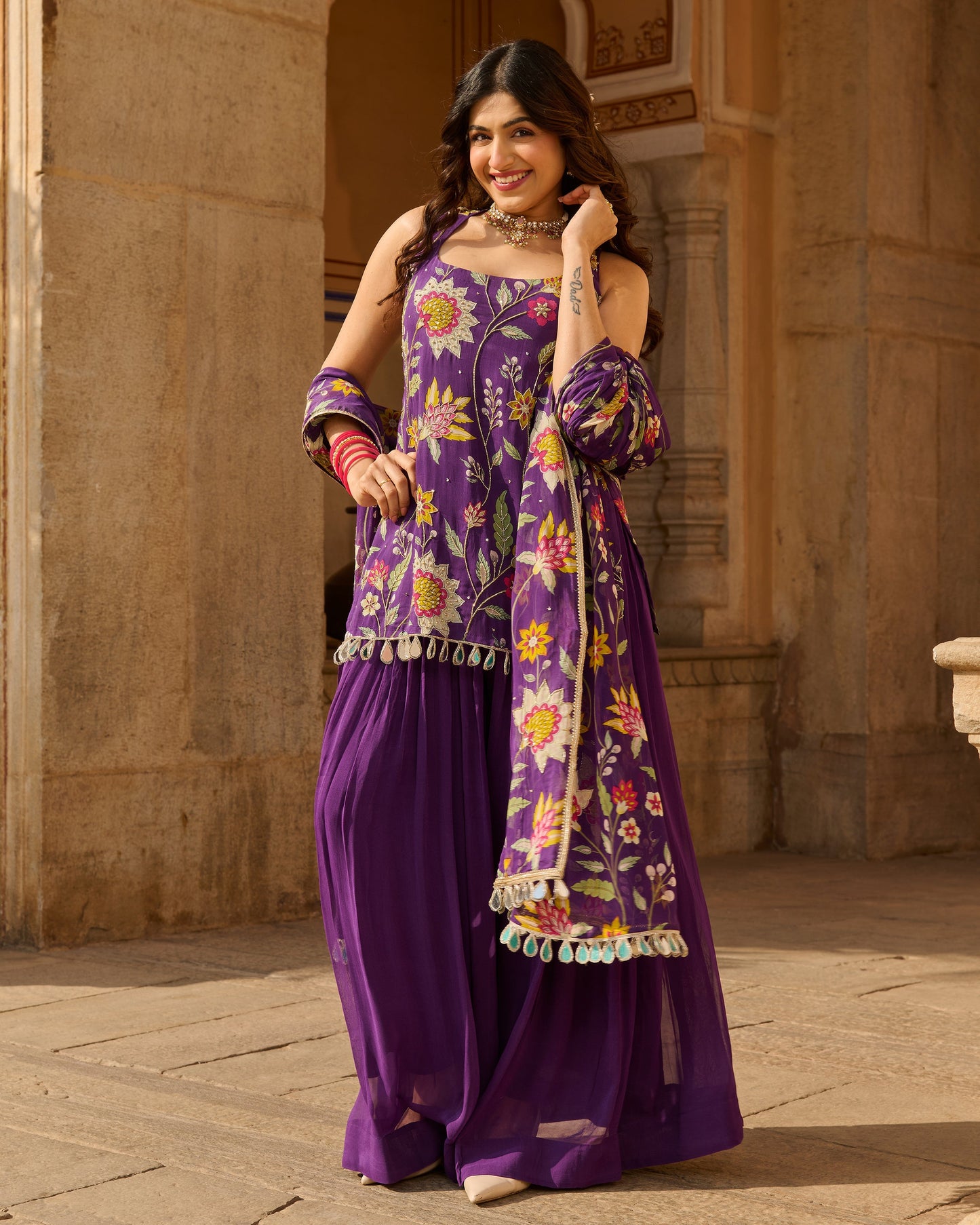 Deewan Purple Printed Georgette Suit Set