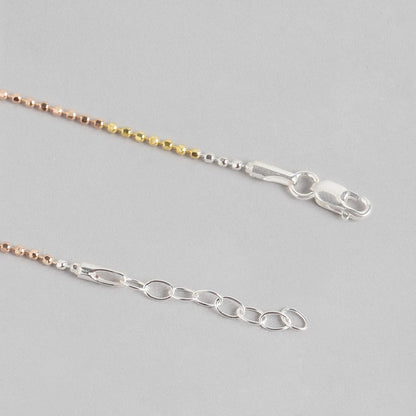 Elegant Triple Tone 925 Sterling Silver Beaded Chain Anklet