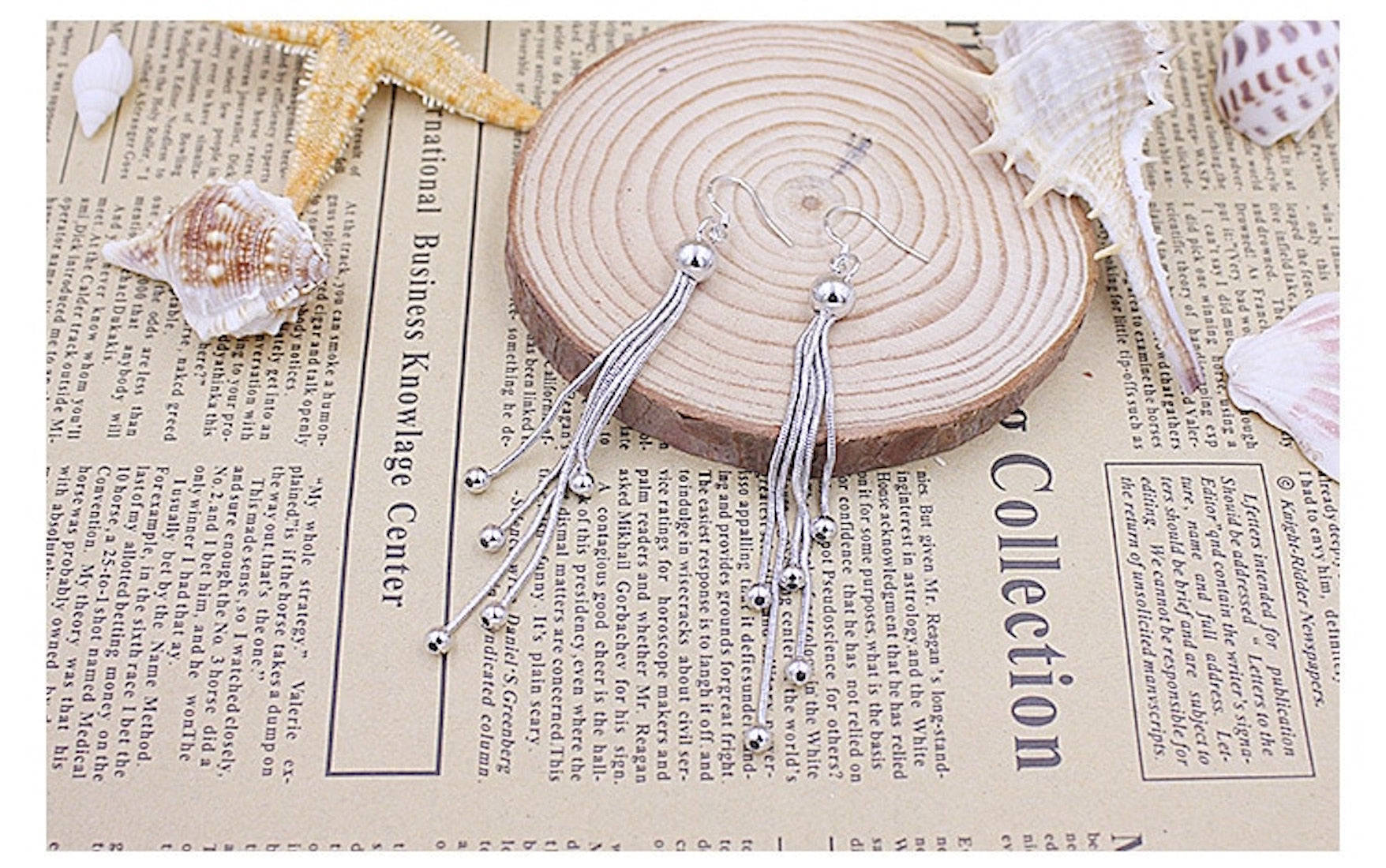 Nilu's Collection Silver Plated Long Five Beads Retro Earrings Flash Jewelry for Girls and Women Alloy Drops & Danglers