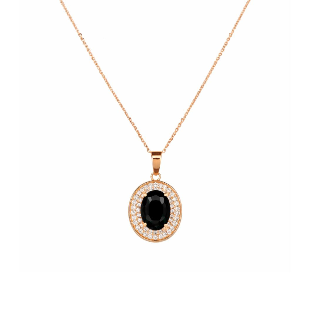 Rose Gold Black Oval Stone Necklace Set for Women And Girls
