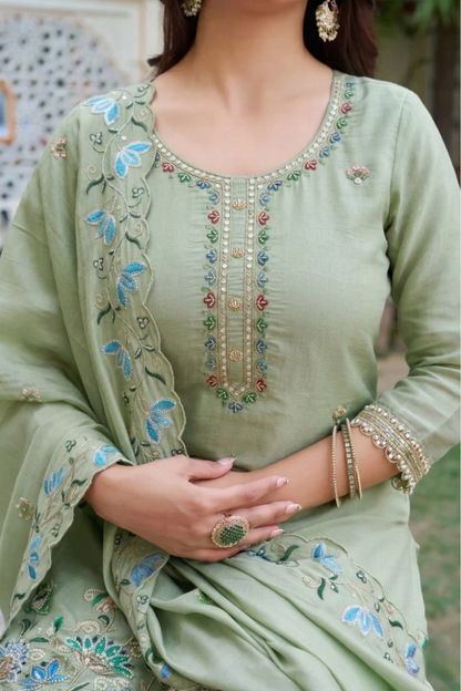 Elegant Pastel Embroidered Kurta Palazzo Set with Dupatta – Ethnic Party Wear Suit