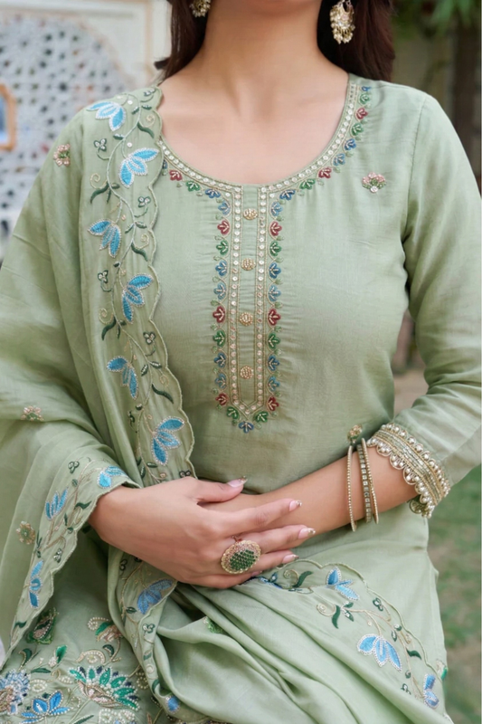 Elegant Pastel Embroidered Kurta Palazzo Set with Dupatta – Ethnic Party Wear Suit
