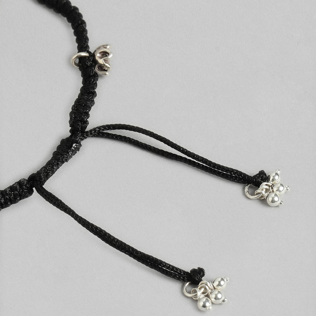 Floral Elegance 925 Sterling Silver Rhodium-Plated Anklet