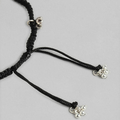 Floral Elegance 925 Sterling Silver Rhodium-Plated Anklet