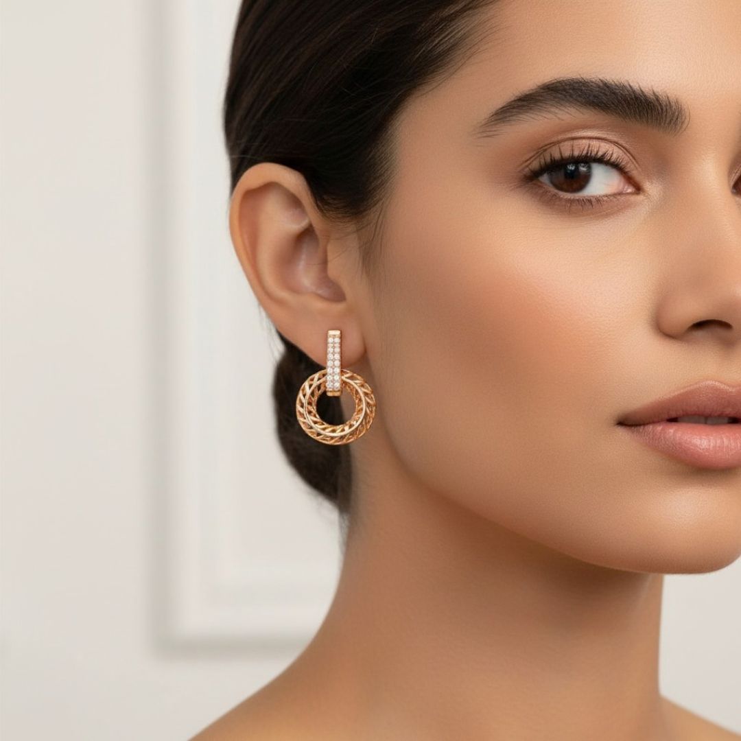 Rose Gold Circular Drop Earrings
