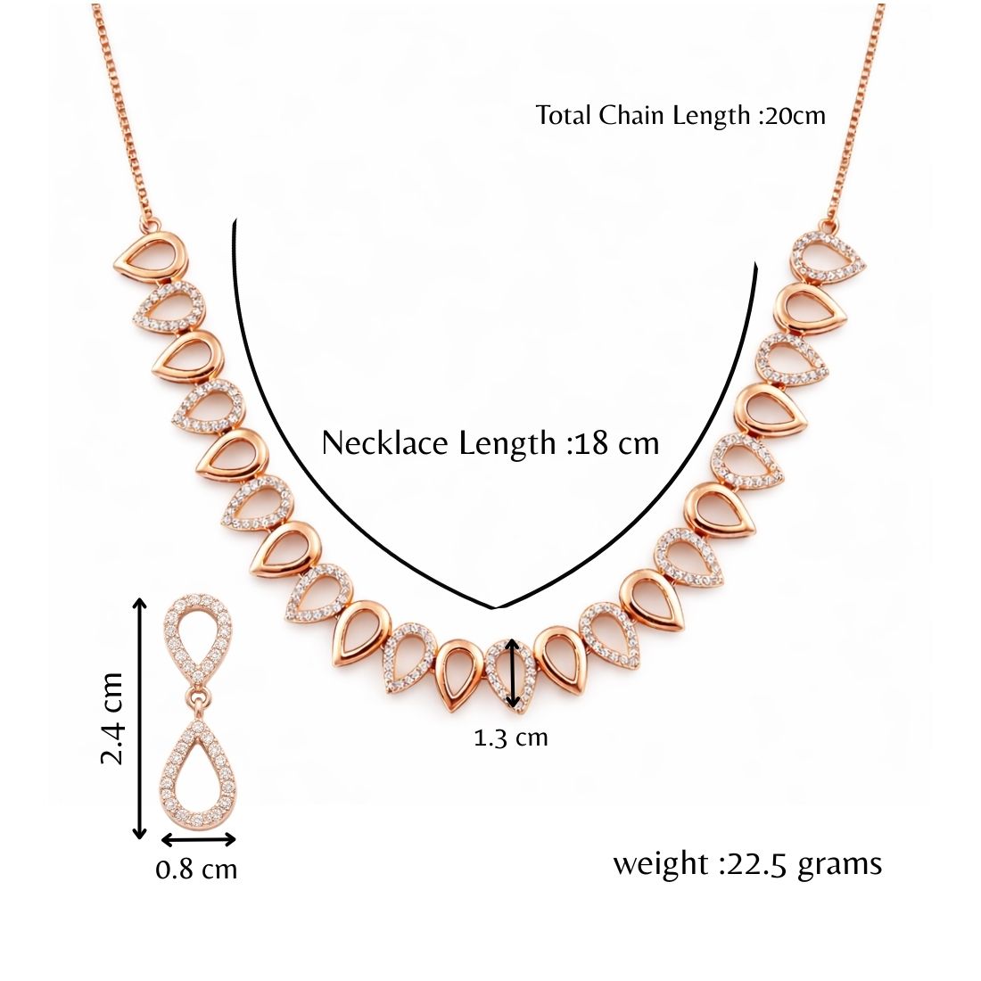 Rose Gold Plated Teardrop Necklace Set