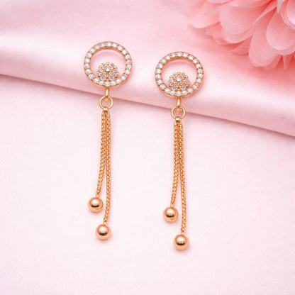 Rose Gold Plated American Diamond Drop Earrings for Women And Girls