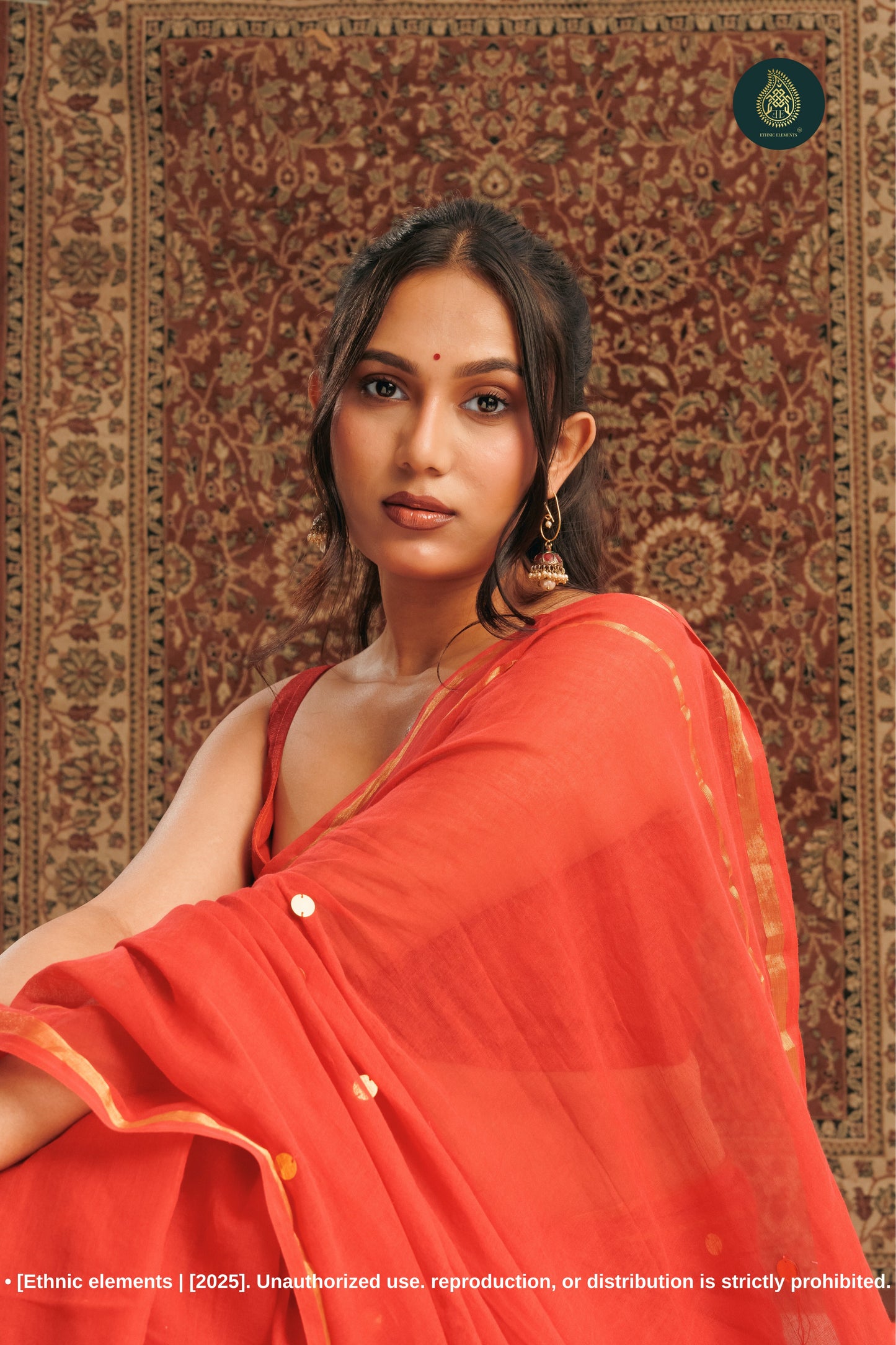 Ruby Mul Cotton Saree With Gini Work Zari Border