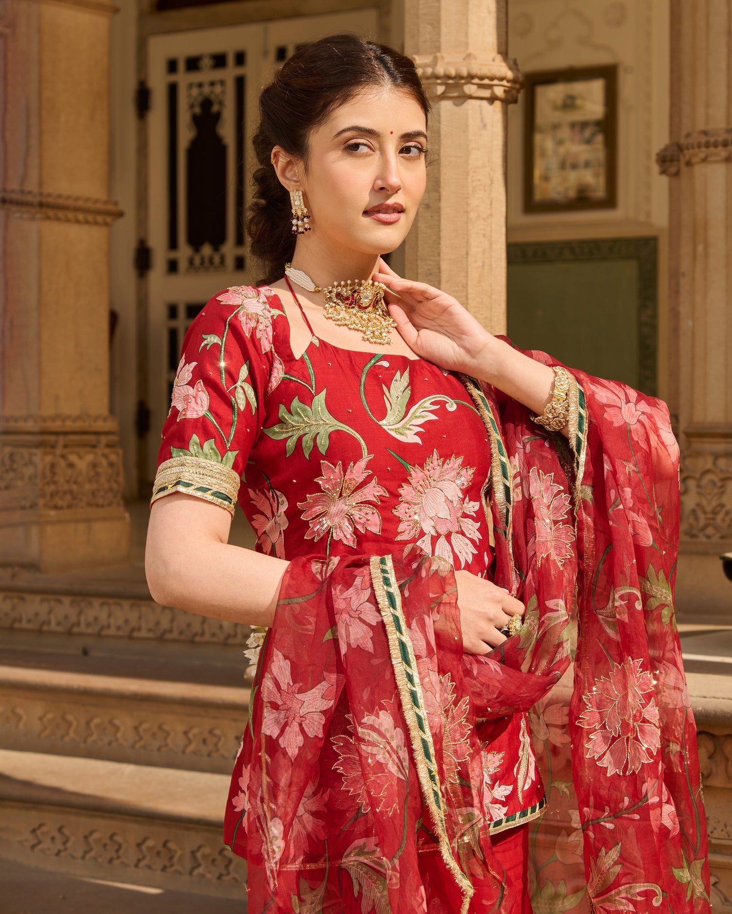 Shaan Maroon Printed Chanderi Sharara Set