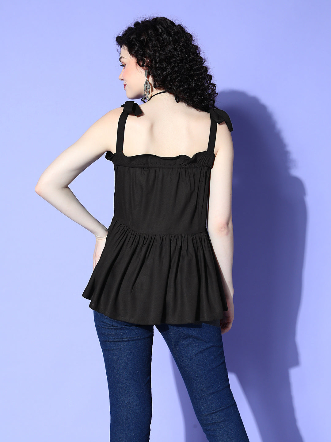 Black Shoulder Tie-Up Top