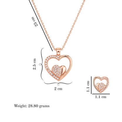 Rose Gold Heart Pendant Necklace With earrings