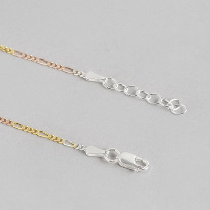 Minimalist women's 925 Sterling Silver anklet showing triple tone figaro chain and adjustable clasp – Zavya
