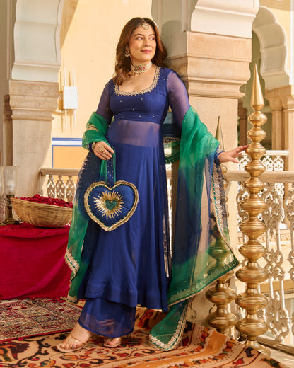 Sonata Blue Solid Georgette Suit Set
