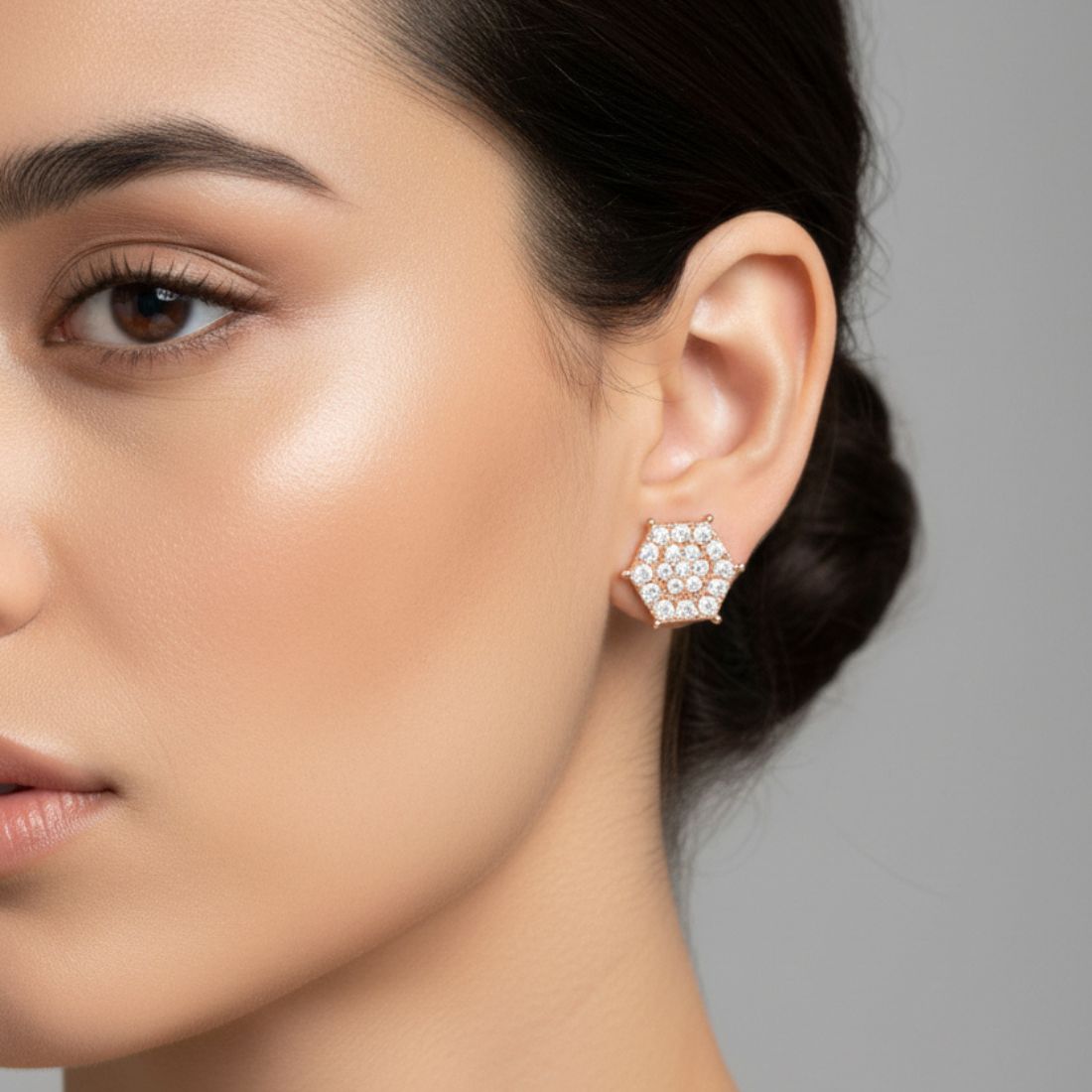 Rose Gold Hexagon Stud Earrings For Women And Girls