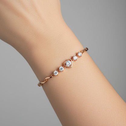 Rose Gold Plated Heart Bracelet For Women And Girls