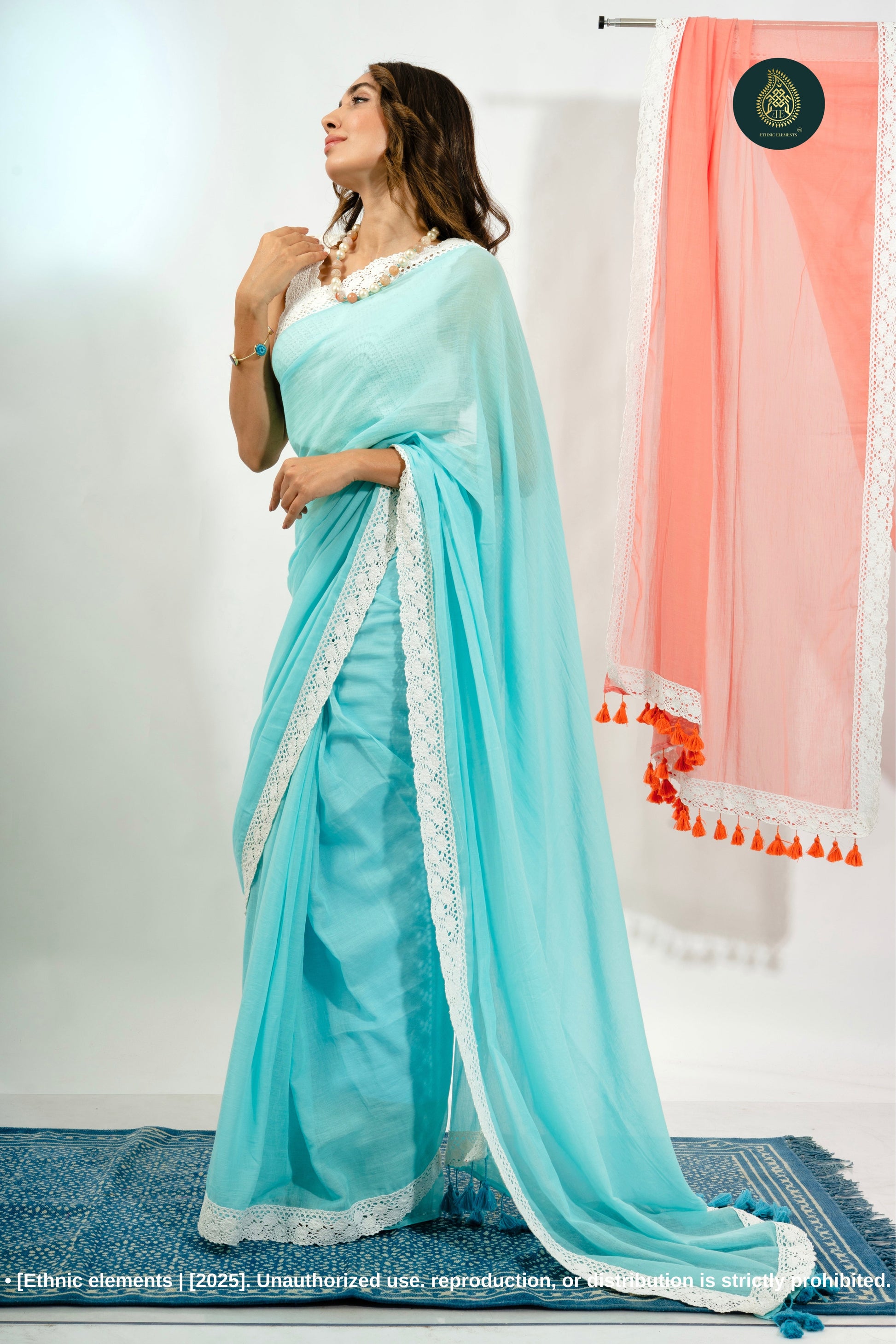 Summer Breeze: Blue Mul Cotton Saree With Crochet Border