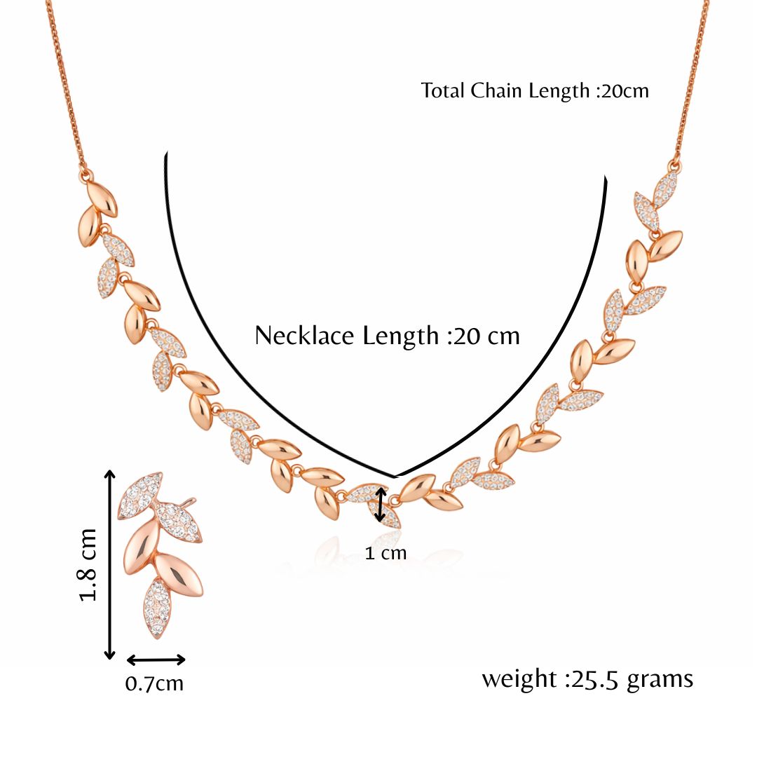 Rose Gold Plated Leaf Design Necklace Set