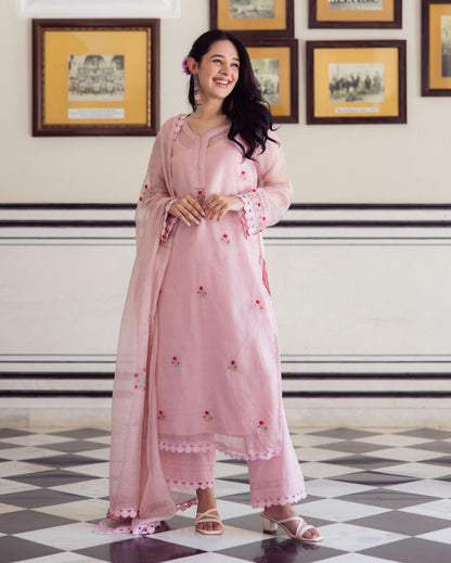 Flashy Pink Embroidered Doria Suit Set
