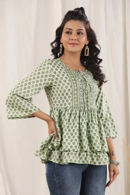 Women Tie-Up Neck Peplum Top