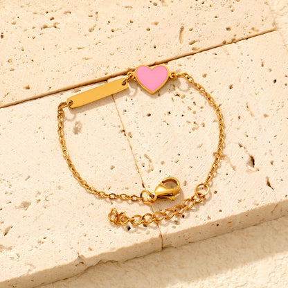 Pink Heart Customised 18K Gold Plated Children's Bracelet | Custom Engraving
